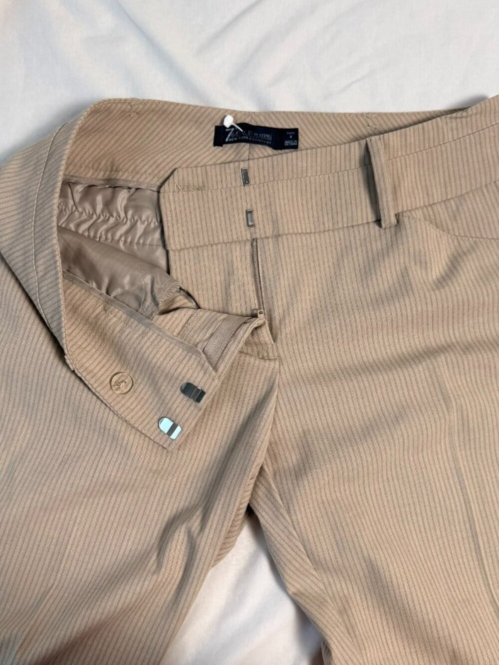 7th Avenue Suiting Collection – Petite 4 – Beige Pinstripe Dress Pants